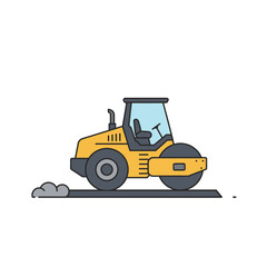 Fototapeta premium A vibrant yellow road roller, illustrated in a clean flat design, efficiently compacts the ground, symbolizing construction and infrastructure development.
