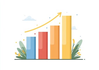 Bar graph illustration with upward trending arrow amid nature scene