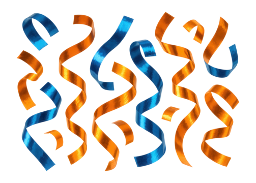 Blue and orange foil confetti strips with glossy coating