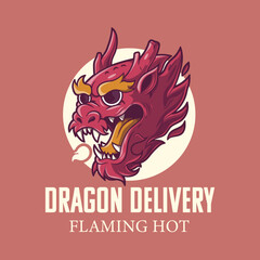 Dragon Head Logo for Delivery Company vector illustration. Mascot, logo design concept.