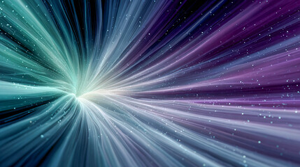 Obraz premium A cosmic scene with streams of light that radiate from the center, creating an explosion or rapid movement through space. Shades of blue, purple, white, and pink.