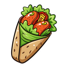 Delicious Falafel Wrap Vector Illustration with Fresh Lettuce, Creamy Sauce, Healthy Middle Eastern Street Food Design for Menu and Marketing