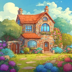 Quaint stone cottage, sunny garden