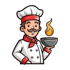 Vector Illustration of Friendly Chef Serving Hot Steaming Soup Bowl Perfect for Culinary, Restaurant, Kitchen, and Cooking Designs