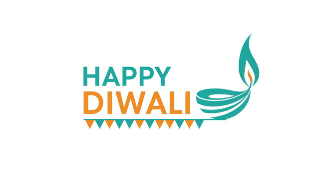 Happy diwali text with a stylized diya and decorative elements, symbolizing the festival of lights, isolated on white background