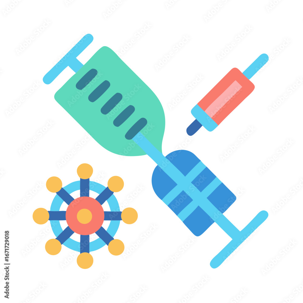 Poster vaccine injection combating virus illustration with flat design elements