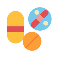 Illustration of three distinct medication pills over black background