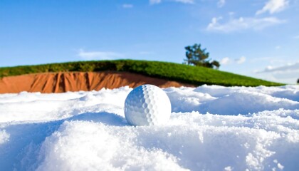 Golf ball on snowy fairway
