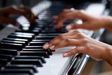 Obraz premium Hands play a beautiful melody on a grand piano in a quiet setting