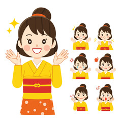 Obraz premium Expressive Japanese character vector pack in flat style—happy, sad, angry, surprised. Great for digital projects, social media, and UI design.