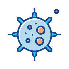 Stylized Cell Illustration with Projectiles and Spots on Black