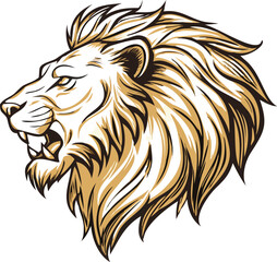 Vector illustration of a lion head logo, featuring bold lines and a fierce expression.