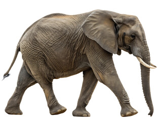 Obraz premium Majestic African Elephant Striding Confidently With Impressive Tusks and Thick Wrinkled Skin Against a Clean Black Background Providing a Striking Animal Portrait for Conservation Awareness