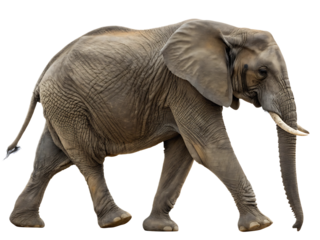 Majestic African Elephant Striding Confidently With Impressive Tusks and Thick Wrinkled Skin Against a Clean Black Background Providing a Striking Animal Portrait for Conservation Awareness