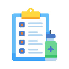 Vaccination schedule on clipboard with vaccine bottle visual representation