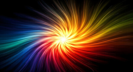 Obraz premium This image is a vibrant, abstract, and highly dynamic digital painting. The main feature is a swirling, psychedelic vortex of color that emanates from a central point.