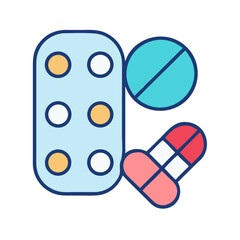 Pills and blister pack medical illustration on black background