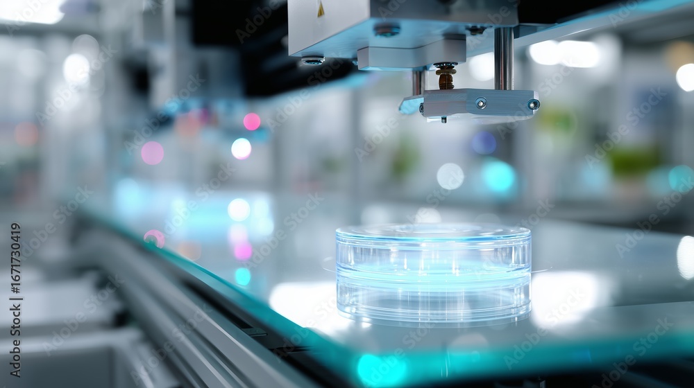 Poster advanced robotic arm working in a laboratory setting performing precise tasks on a petri dish
