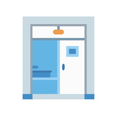 Flat graphic of a sliding glass door in blue