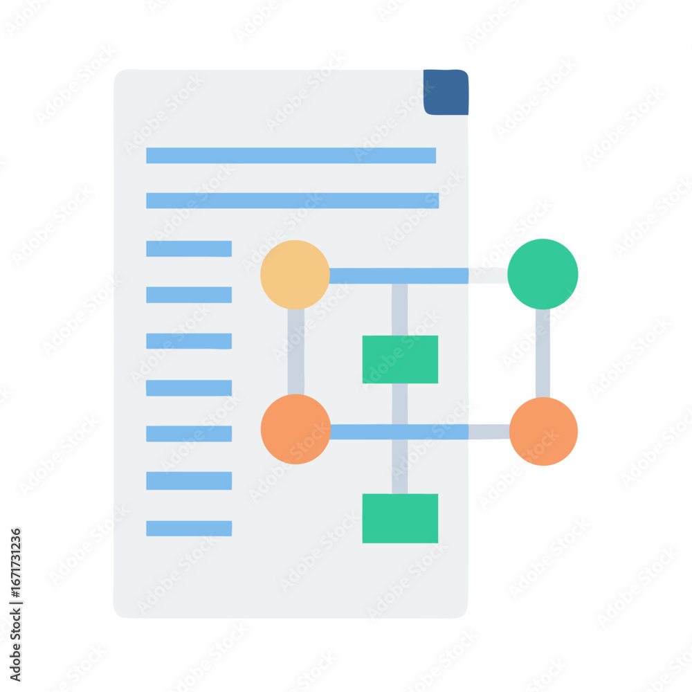 Aufkleber flat document icon with flowchart diagram for business design