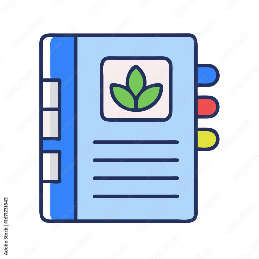 Poster stylized notebook with botanical illustration and colorful index tabs