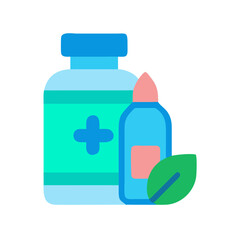 Fototapeta premium Modern flat illustration of medicine bottles and plant leaf