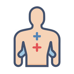 Human figure illustration with plus signs on upper body