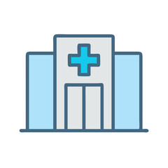 Obraz premium Stylized medical building icon with blue cross symbol design