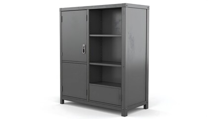 Fototapeta premium Gray metal cabinet with two doors and shelves