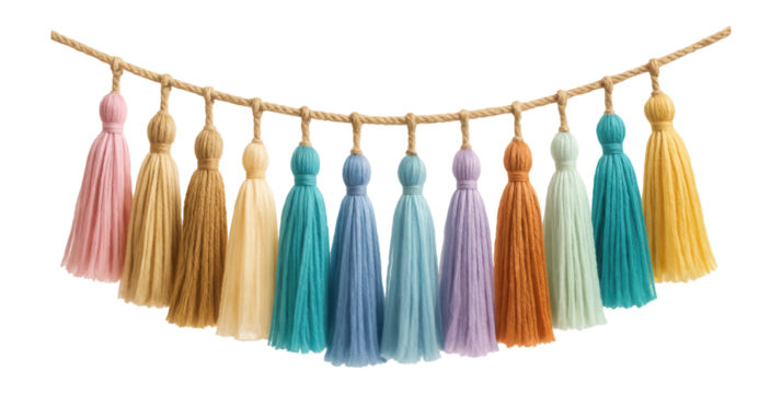 Decorative tassel garland with mixed textures
