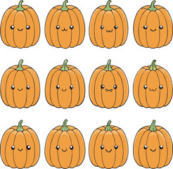 Adorable Kawaii Pumpkins with Various Cute Expressions and Emotions