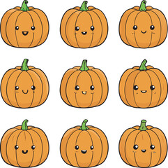 Adorable Kawaii Pumpkins with Various Cute Expressions and Emotions