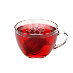 Hibiscus Tea in Glass Cup with Steeping Flower Petals.