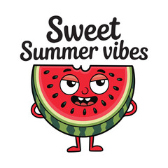 Watermelon fruit groovy cartoon character solid white background vector