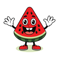 Watermelon fruit groovy cartoon character solid white background vector