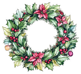 PNG Christmas wreath illustration watercolor decoration.