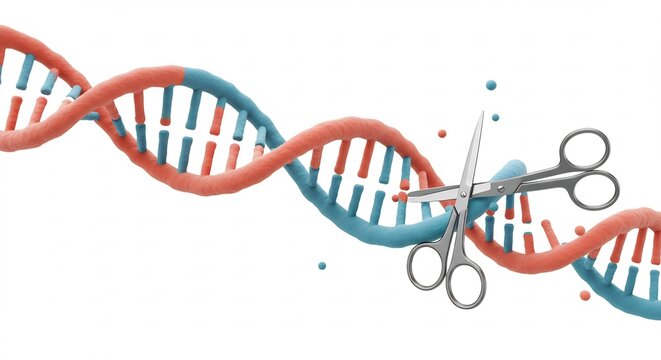 精密な遺伝子編集 鮮やかな色彩で表現されたDNA切断. AI Generated