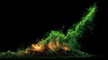Burning money showing increasing chart