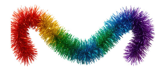 Rainbow tinsel garland with metallic accents and vibrant sheen