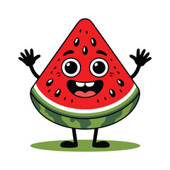 Watermelon fruit groovy cartoon character solid white background vector