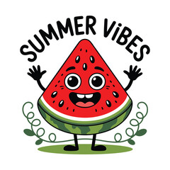 Watermelon fruit groovy cartoon character solid white background vector