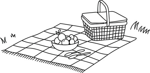Picnic basket and blanket illustration for summer outdoor fun
