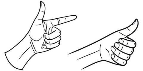 Showcasing clear direction with a pointing finger and positive approval with a thumbs up gesture, perfect for guides and endorsements.