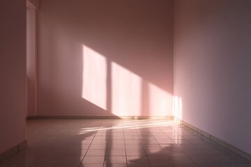 Empty pink room with sunlight shadows