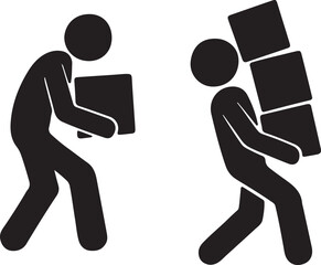 Workers Carrying Boxes Silhouette Icon Vector