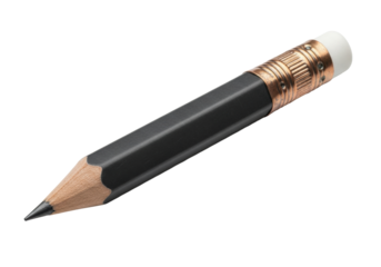 Chunky hexagonal charcoal-grey artist's pencil with sharp tip, clear eraser, copper ferrule, on transparent background, soft shadows, concept of artistic precision