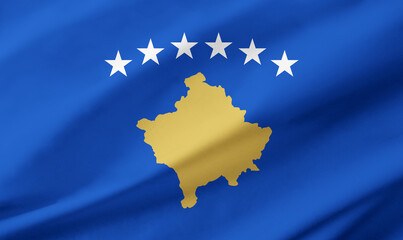 Kosovo flag background with waving fabric texture