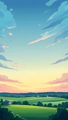 Obraz premium Peaceful Rural Sunset Landscape