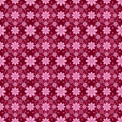 seamless pattern with pink flowers,pink curves and painted to create flowers shape,leaves with red background in geometric patterns to as sarong,tile,printed fabric,batik,fabric,tablecloth patterns.