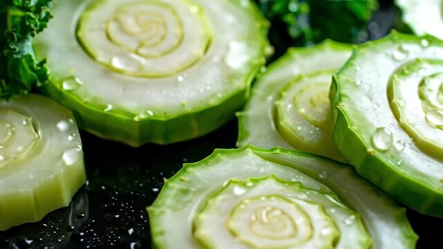 Celery slices spiral pattern closeup